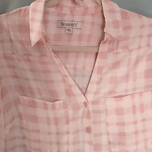 Roamans Woman's Plus 14W Striped Pink & White Shirt